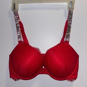 Victorias Secret Very Sexy Lined Eyelet Lace Rhinestone Strap Pushup Bra